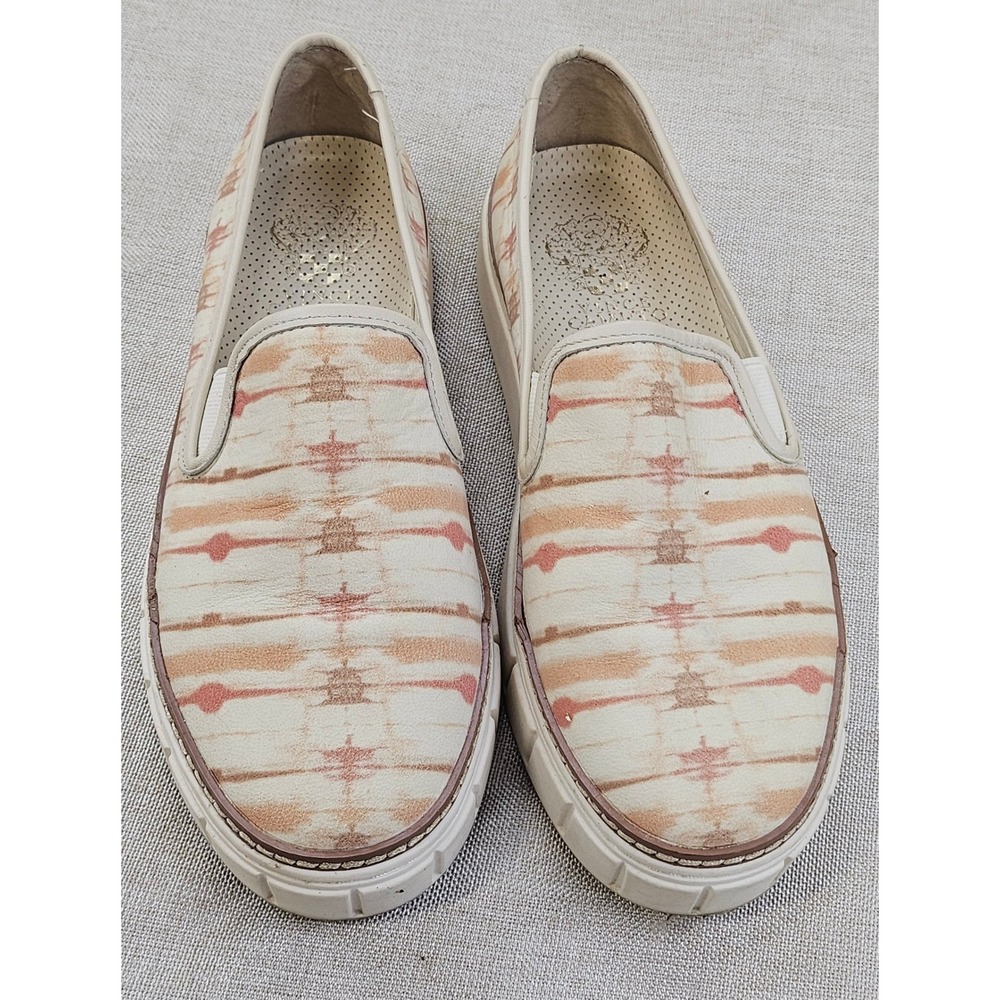 Vince Camuto Slip On Sneakers‎ Platform Tan Pink Ikat Print Leather Women's 8M
